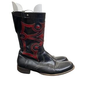 Rare Buttero Italy Red Black Leather Western Cowboy Boots Men's 44 US 11
